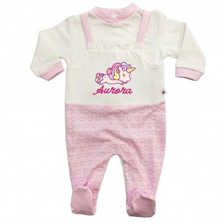 Tutina neonata invernale salopette cuori "Baby unicorn" con nome