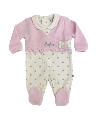 Tutina neonata invernale con trama cuori in glitter rosa