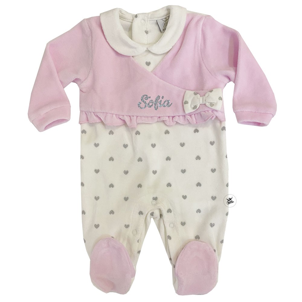 Tutina neonata invernale con trama cuori in glitter rosa