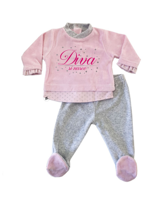 Completino Clinica  rosa e grigio "Diva si nasce"