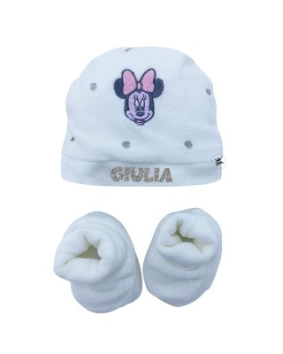 Kit cappellino e babbucce neonata "Minnie" bianco
