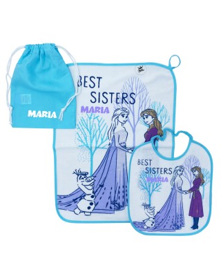 Kit Asilo plastificato "Frozen Best Sister" bordino azzurro
