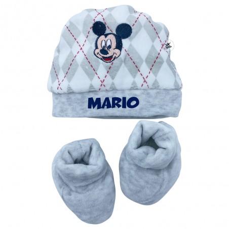Kit cappellino e babbucce neonato "Topolino" grigio