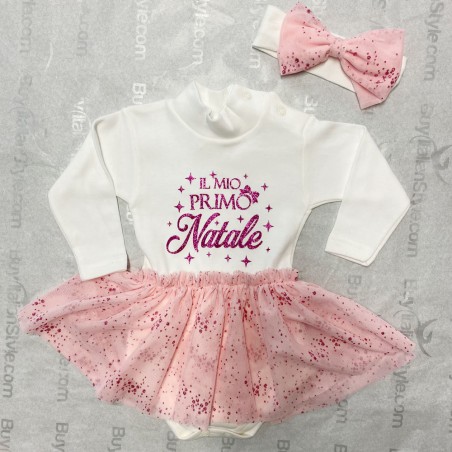 Abitino Neonata con gonna in tulle glitterata "Il mio primo Natale"