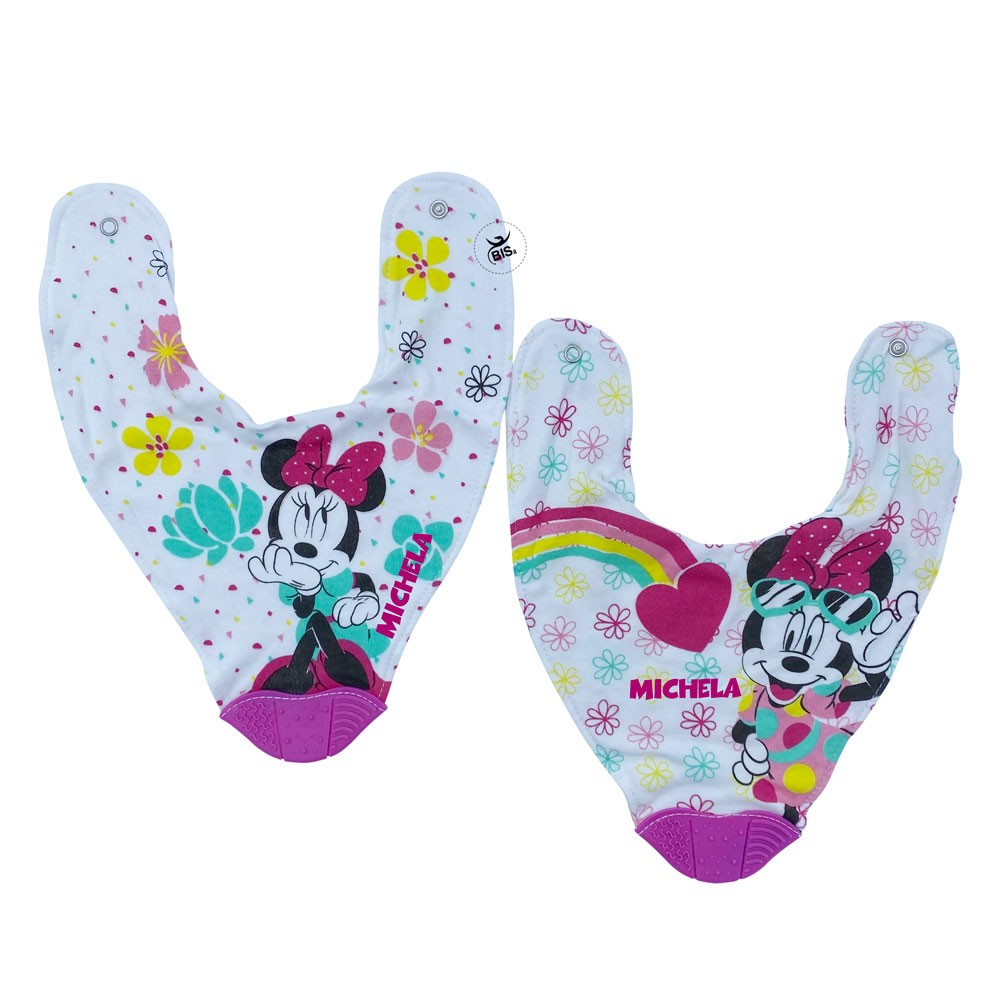 Coppia di bavaglini massaggia gengive "Minnie flowers"