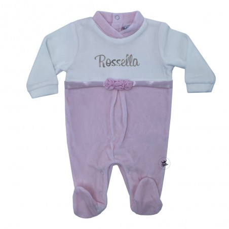 Tutina neonata in ciniglia con rose da personalizzare con nome