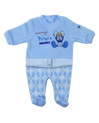 Tutina neonato ciniglia "Mickey Little Prince" azzurro