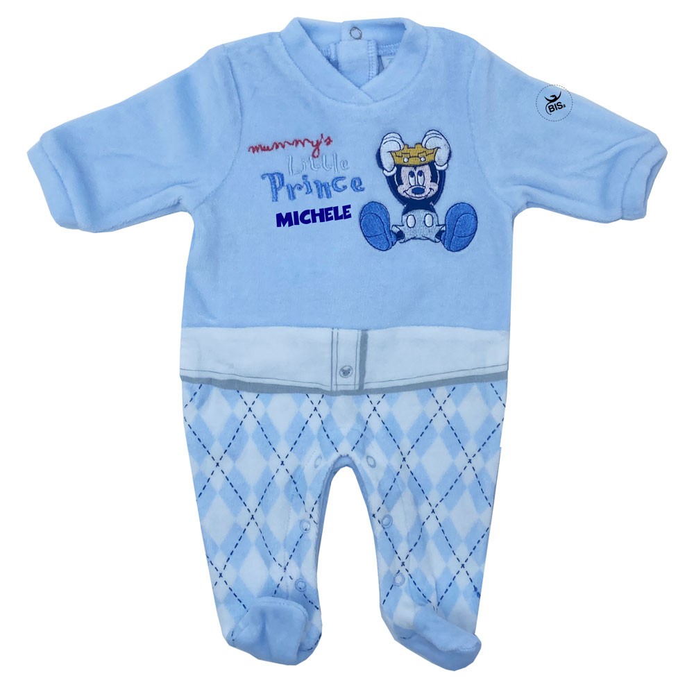Tutina neonato ciniglia "Mickey Little Prince" azzurro