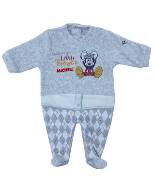 Tutina neonato ciniglia "Mickey Little Prince" grigio