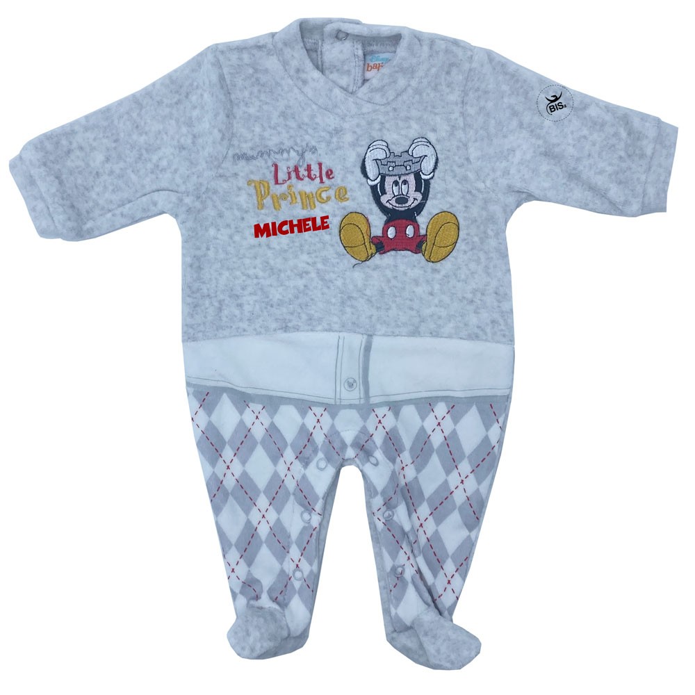 Tutina neonato ciniglia "Mickey Little Prince" grigio