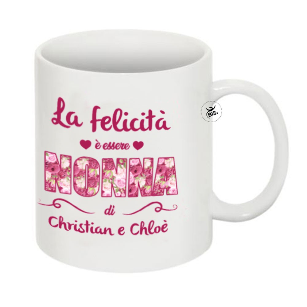 Tazza con scritta "La felicità è essere Nonna di..."