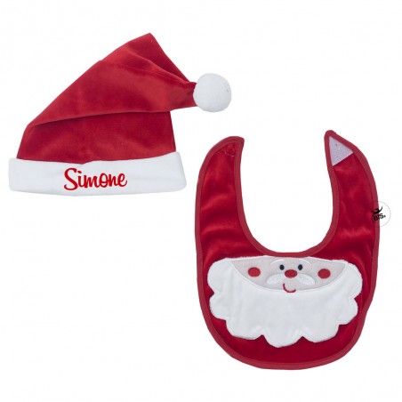 Set cappellino e bavaglino Babbo Natale con nome