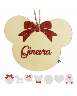 Addobbi albero di natale in legno con stampa glitter