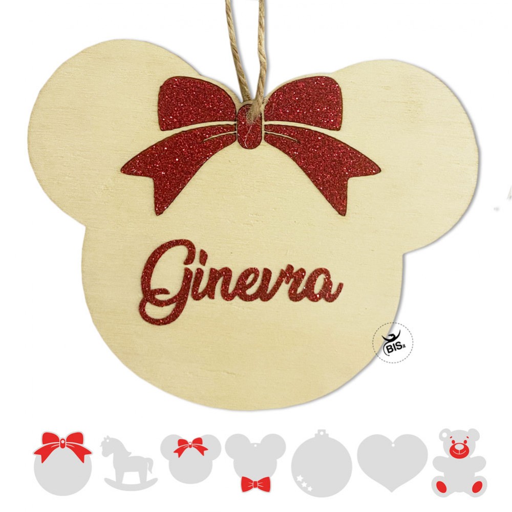 Addobbi albero di natale in legno con stampa glitter