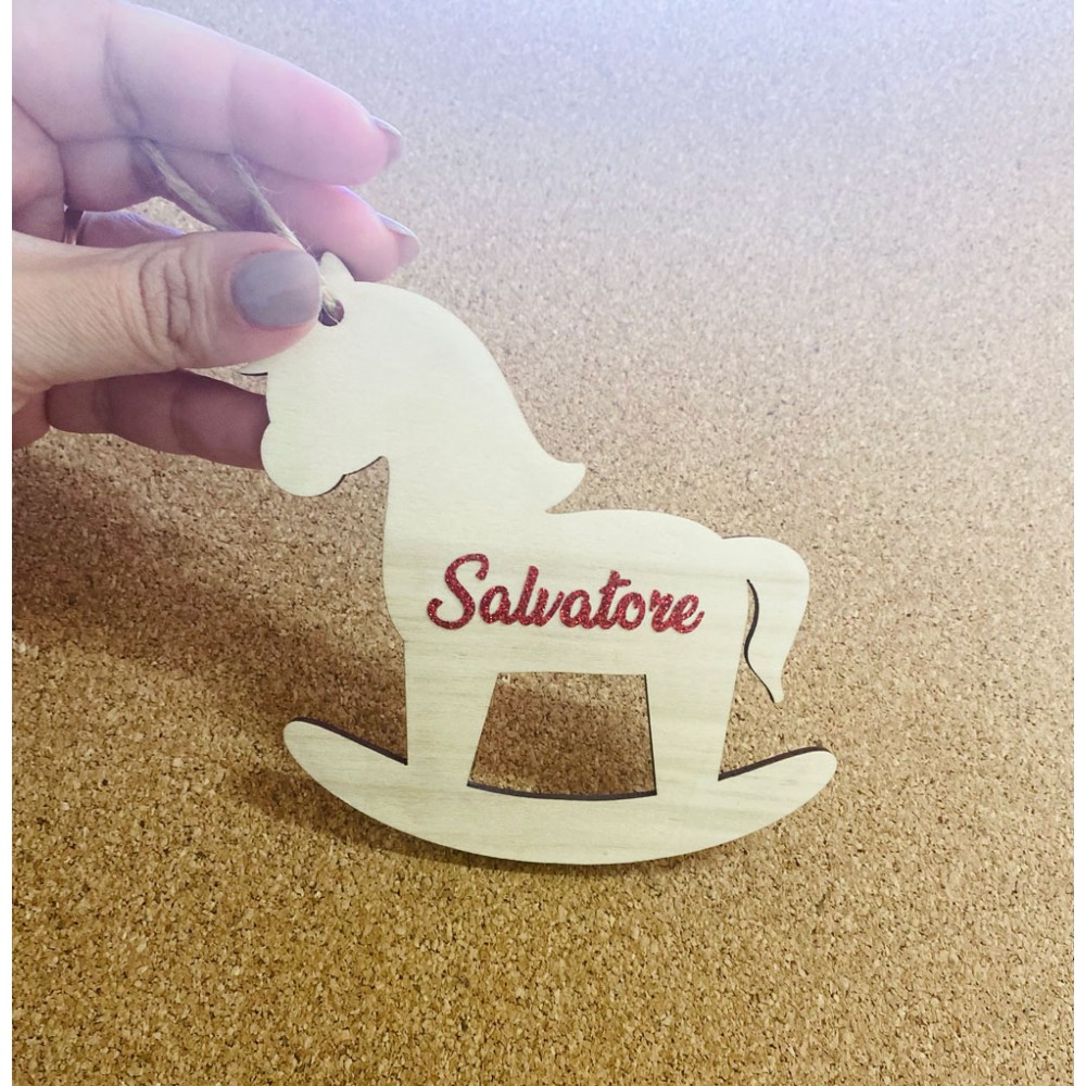 Addobbo in legno da personalizzare con nome in glitter