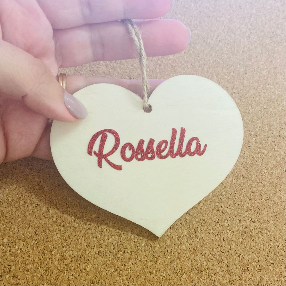 Addobbo in legno da personalizzare con nome in glitter