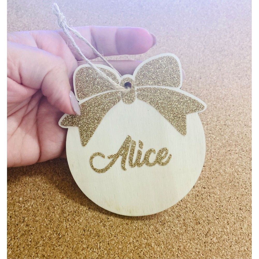 Addobbo in legno da personalizzare con nome in glitter
