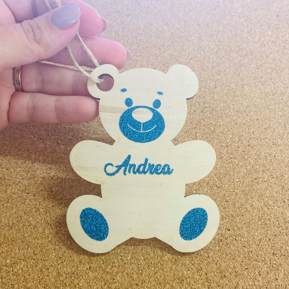 Addobbo in legno da personalizzare con nome in glitter