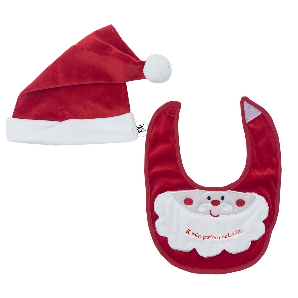 Set cappellino e bavaglino Babbo Natale Il mio primo Natale