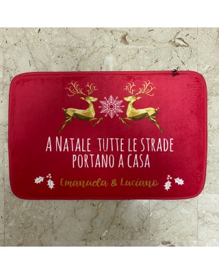 Zerbino/Tappeto da interni "A Natale tutte le strade portano a casa" rosso