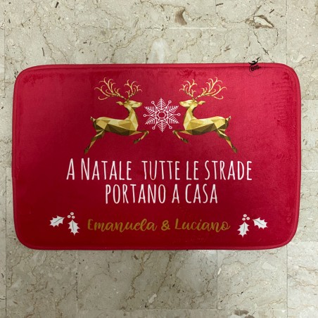Zerbino/Tappeto da interni "A Natale tutte le strade portano a casa" rosso