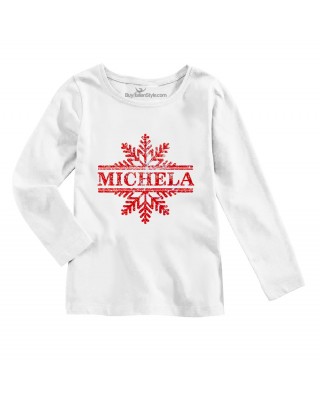 T-shirt bimba natalizia fiocco di neve con nome