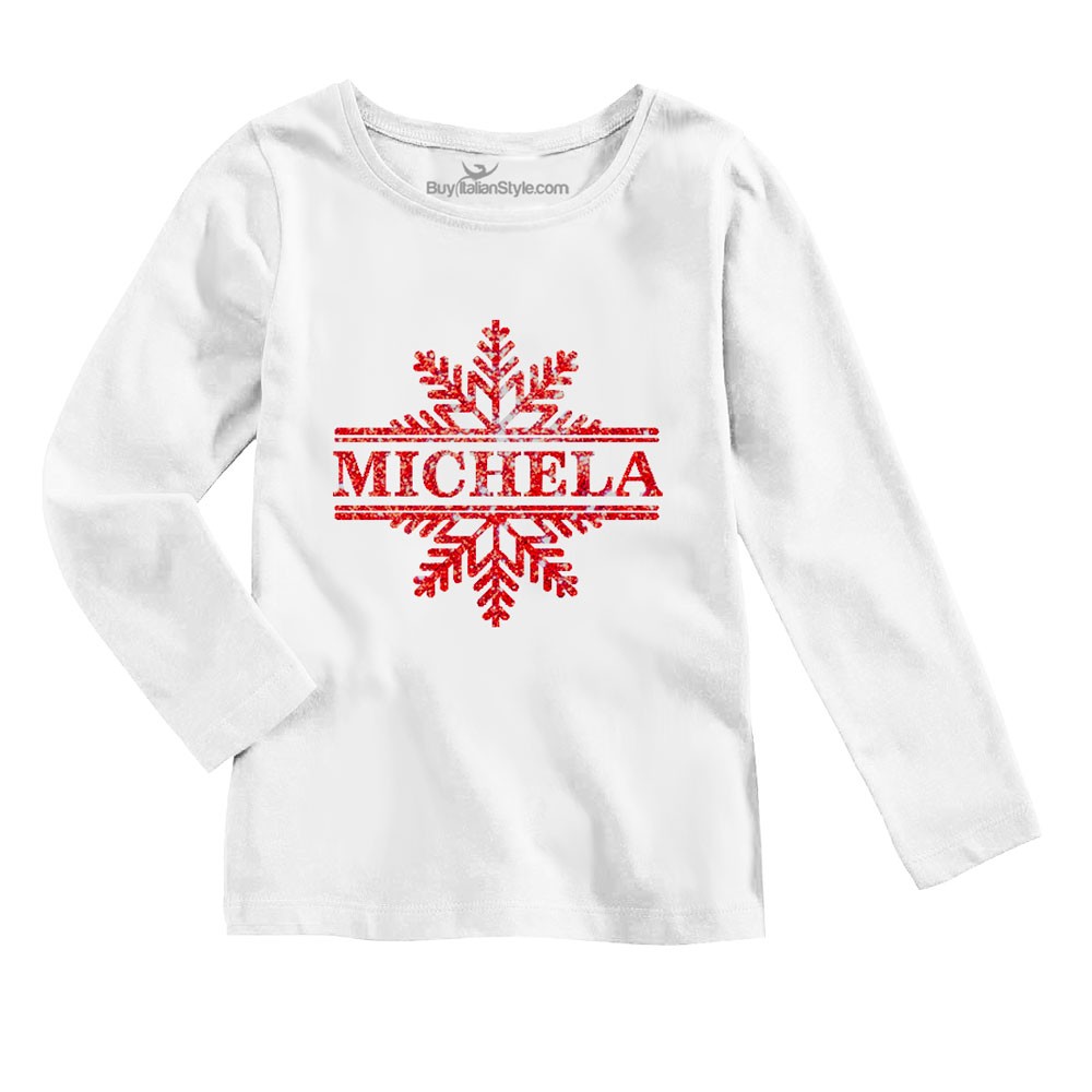 T-shirt bimba natalizia fiocco di neve con nome
