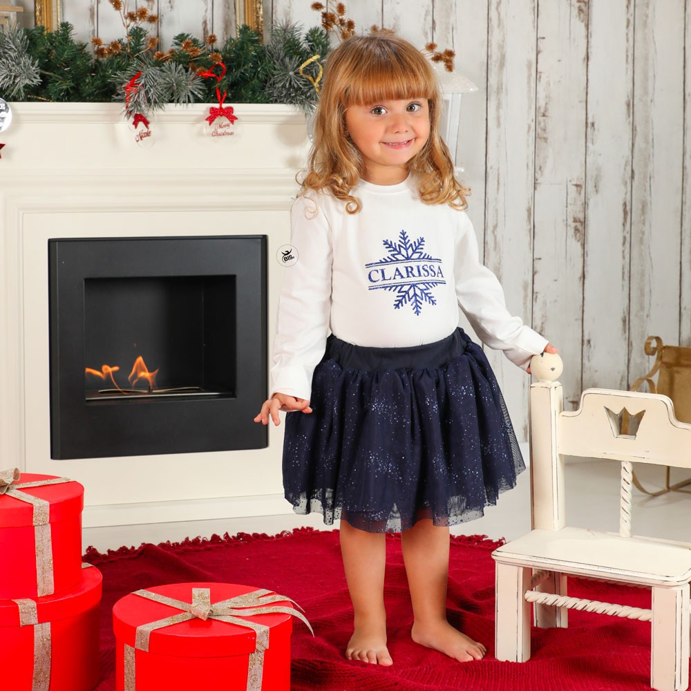 Completo natalizio blu glitter con nome