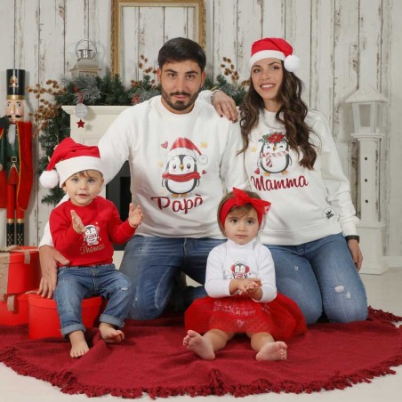 Coordinato felpe natalizie famiglia pinguino con nome