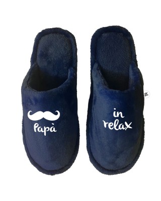 Pantofole uomo blu stampa baffo e scritta papà in relax