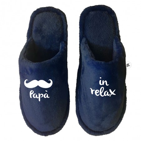 Pantofole uomo blu stampa baffo e scritta papà in relax