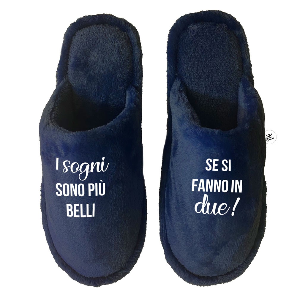 Pantofole uomo blu i sogni sono più belli se si fanno in due