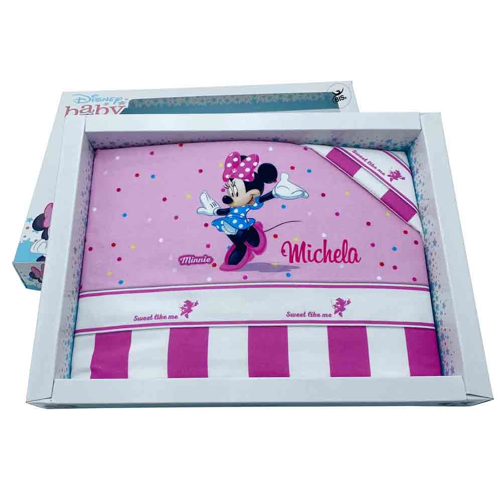 Set lenzuola per lettino Minnie, da personalizzare con nome