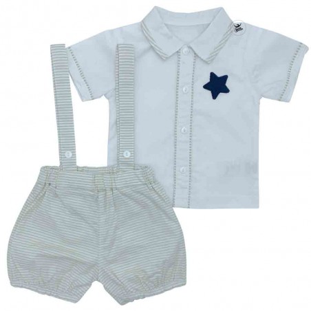 Completo estivo camicia e bermuda con bretelle  tortora