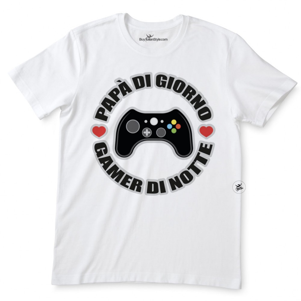 t-shirt papà di giorno gamer di notte