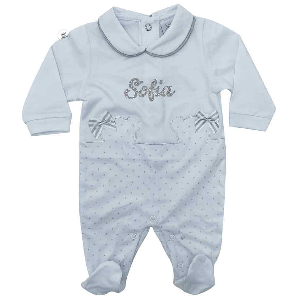 Newborn polka dot jumpsuit, customizable with the name