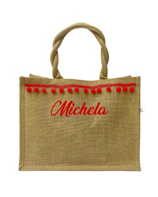 Borsa da Mare con palline applicate rosso