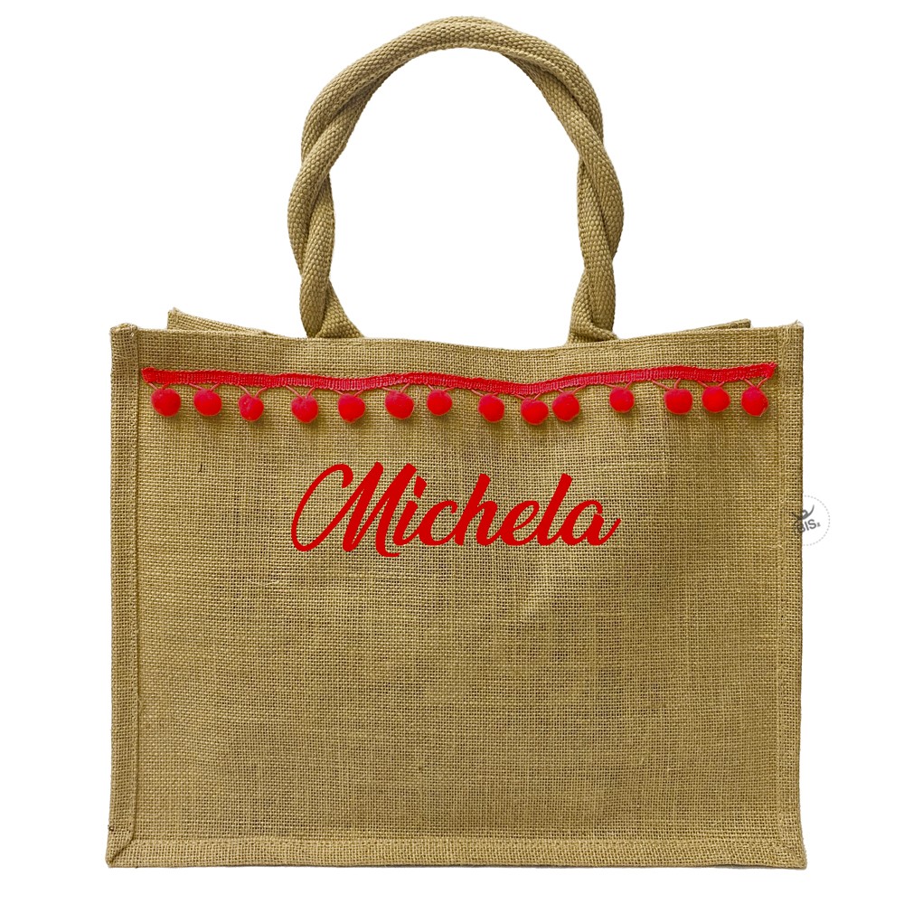 Borsa da Mare con palline applicate rosso Borsa da Mare con palline applicate rosso