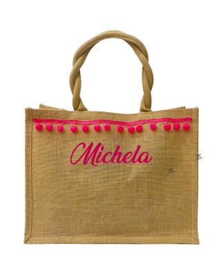 Borsa da Mare con palline applicate fuxia