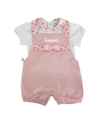 Salopette e maglia neonata rosa