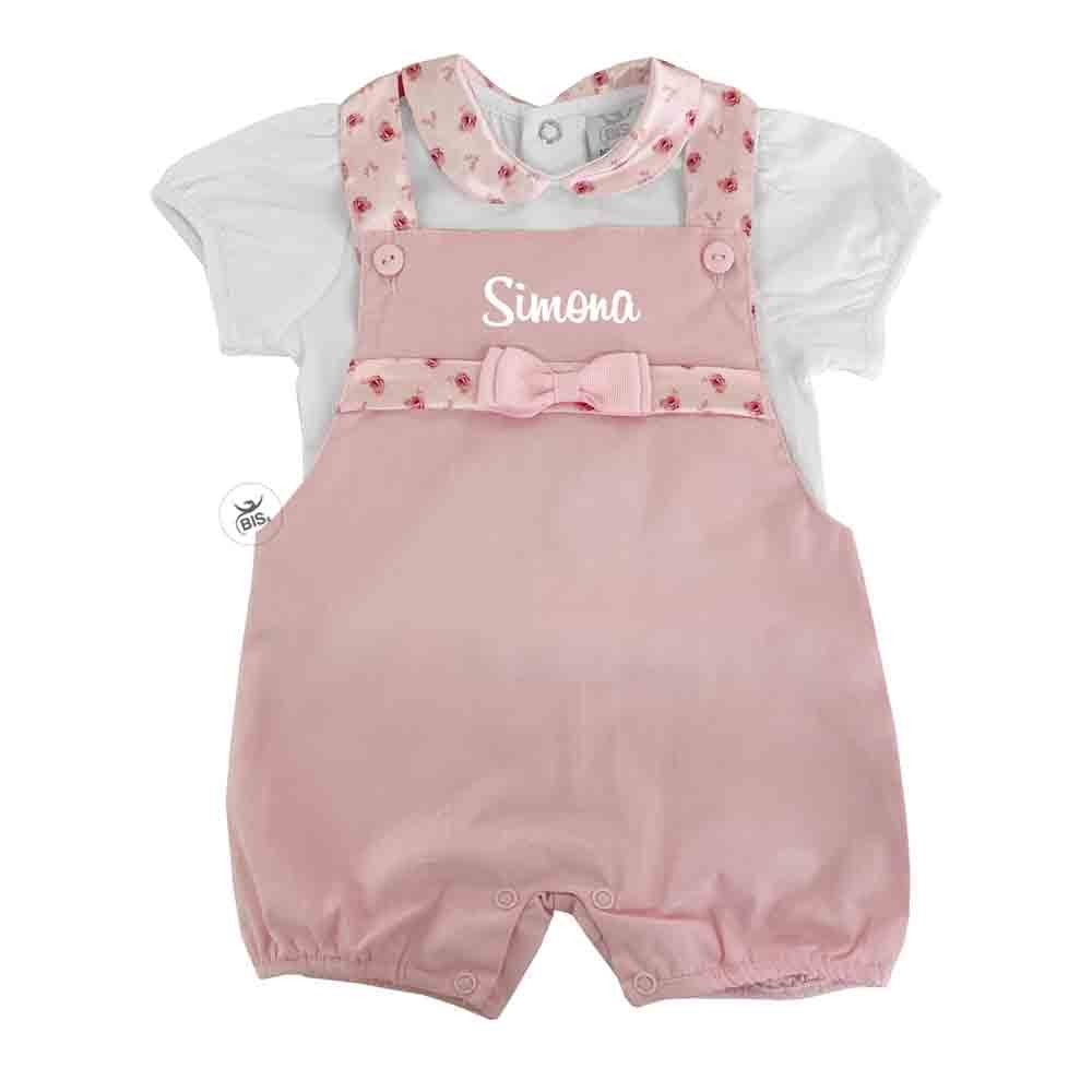 Salopette e maglia neonata rosa