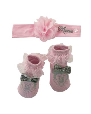 Set disney calzini e fascia Minnie con applicazioni in glitter rosa