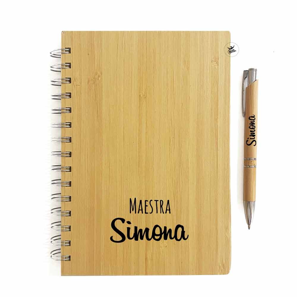 Set penna e agenda in bamboo