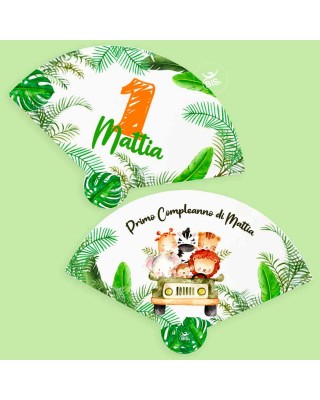 Ventaglio compleanno tema safari jungla animali personalizzabile