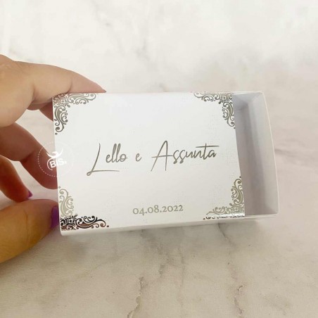 scatola confetti o riso matrimonio stampa a caldo argento