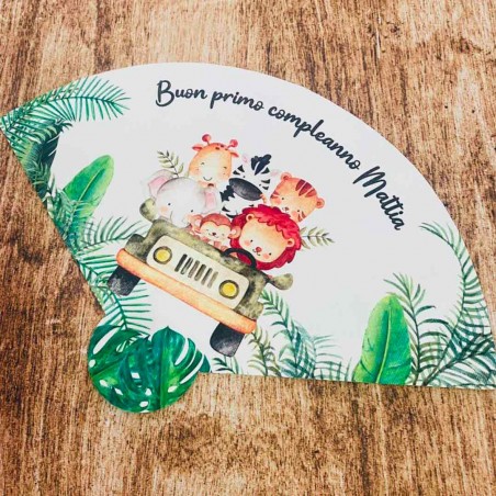 ventaglio carta primo compleanno tema safari animali
