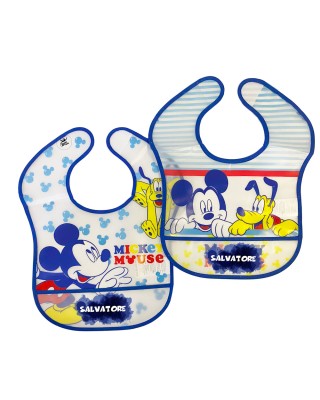 Coppia bavaglini in plastica "Topolino + nome"