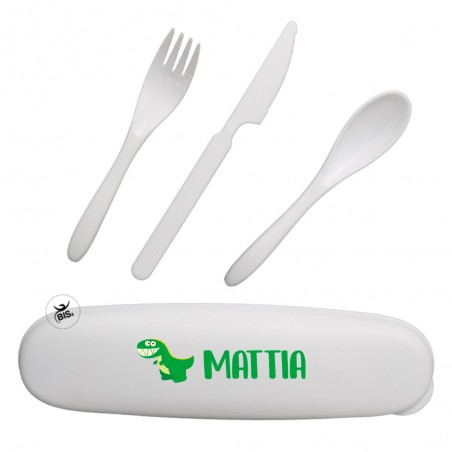 Kit posate e porta posate"Dinosauro" da personalizzare con nome