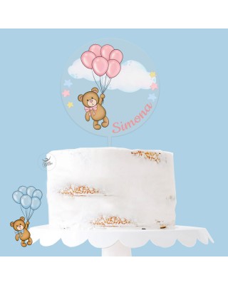 Cake topper in plexiglass "Teddy collection"  rosa