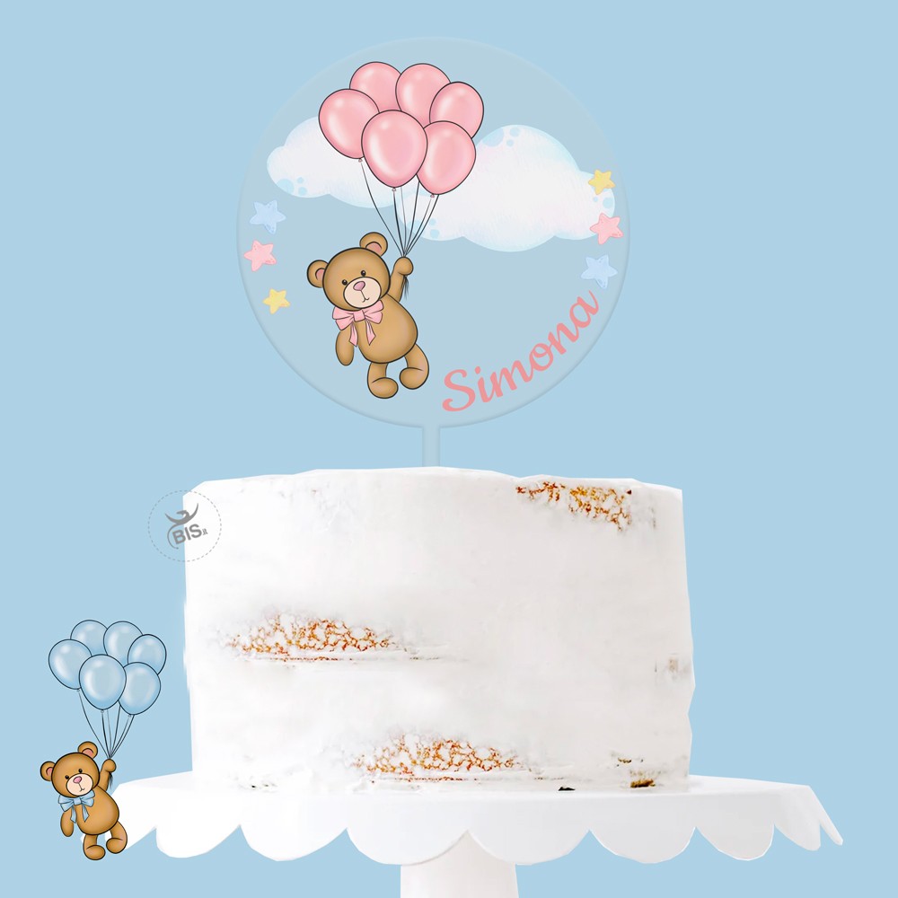 Cake topper in plexiglass "Teddy collection"  rosa